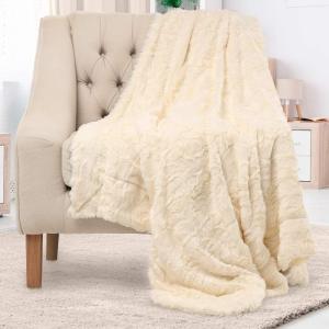 imageEverlasting Comfort Arctic Blue Faux Fur Throw Blanket for Couch  50x65 inches  Minky Fuzzy Furry Fluffy Blankets and Throws for Couch Bed ampamp SofaIvory