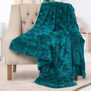 imageEverlasting Comfort Arctic Blue Faux Fur Throw Blanket for Couch  50x65 inches  Minky Fuzzy Furry Fluffy Blankets and Throws for Couch Bed ampamp SofaTeal