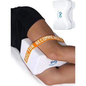 imageEverlasting Comfort Memory Foam Leg ampamp Knee Pillow for Side Sleepers  Sciatica Pain Relief Leg Pillow for Side Sleeping  Adjustable StrapWhite