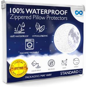 imageEverlasting Comfort Waterproof Pillow Protector Standard Pack of 2  Zippered Hypoallergenic Dust Mite ampamp Bed Bug Proof Allergy Pillow CoversStandard
